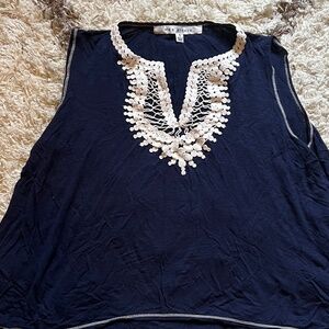 Max Studio: Navy Blue w white piping tank Size: Small